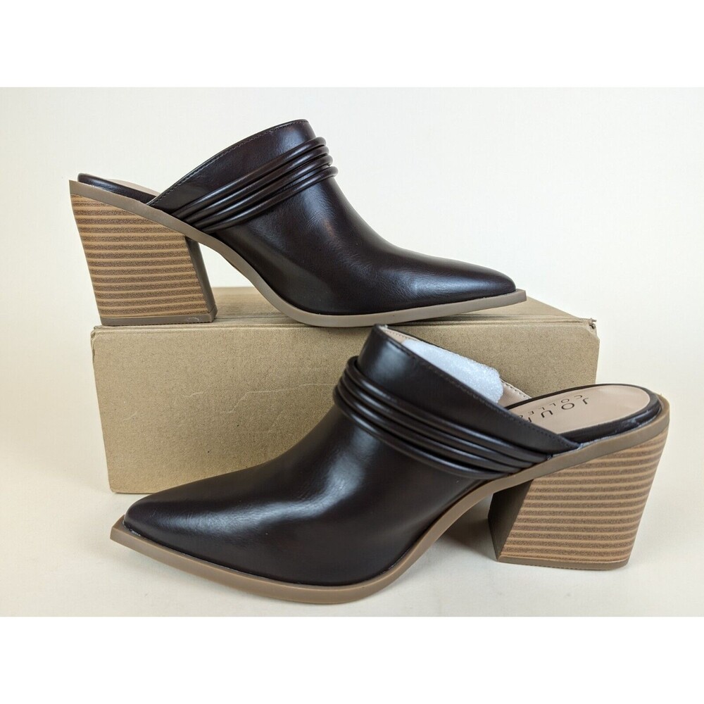 Journee Collection Jinny Mule Sandals Womens 7 Brown Pointed Toe Heels Shoes NWB